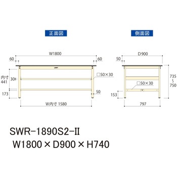 軽量作業台/耐荷重300kg_中間全面棚板付_固定式H740_塩ビシート天板_ワークテーブル300シリーズ 山金工業