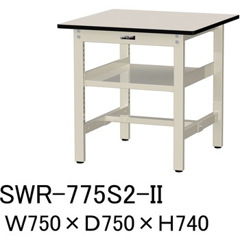 軽量作業台/耐荷重300kg_中間全面棚板付_固定式H740_塩ビシート天板_ワークテーブル300シリーズ 山金工業