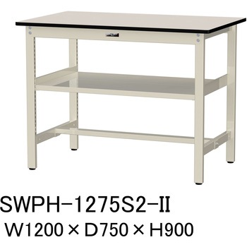 軽量作業台/耐荷重300kg_中間全面棚板付_固定式H900_ポリエステル天板_ワークテーブル300シリーズ 山金工業