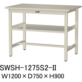 軽量作業台/耐荷重300kg_中間全面棚板付_固定式H900_スチール天板_ワークテーブル300シリーズ 山金工業
