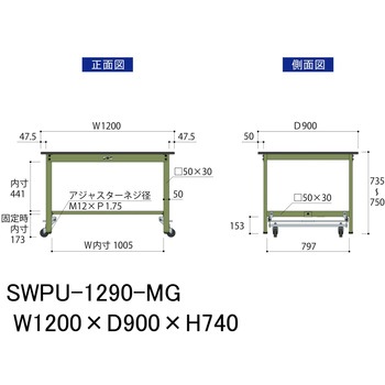 軽量作業台/耐荷重300kg_ワンタッチ移動H740_ポリエステル天板_ワークテーブル300シリーズ 山金工業