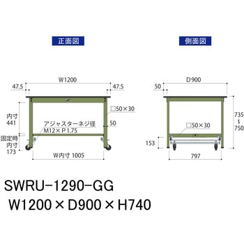 軽量作業台/耐荷重300kg_ワンタッチ移動H740_塩ビシート天板_ワークテーブル300シリーズ 山金工業