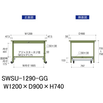 軽量作業台/耐荷重300kg_ワンタッチ移動H740_スチール天板_ワークテーブル300シリーズ 山金工業