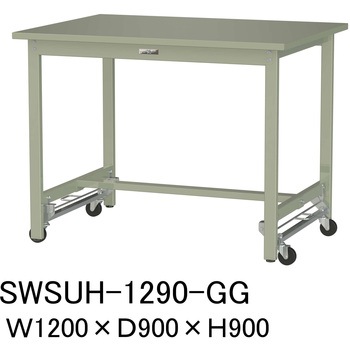 軽量作業台/耐荷重300kg_ワンタッチ移動H900_スチール天板_ワークテーブル300シリーズ 山金工業