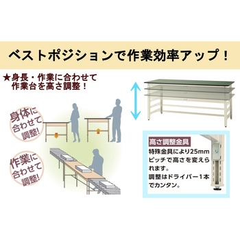 軽量作業台/耐荷重200kg_高さ調整H900～1200_塩ビシート天板_ワークテーブル300シリーズ 山金工業