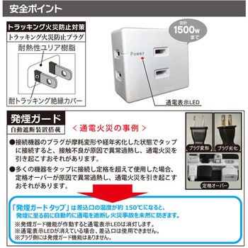 発煙ガードトリプルタップ オーム電機