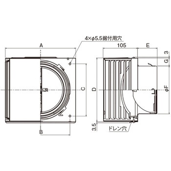 SUS製 角形耐外風フード 縦ギャラリ  FD72度 左右開口タイプ - メルコエアテクノロジー(旧:メルコエアテック)