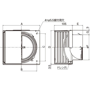 SUS製 角形耐外風フード 縦ギャラリ  FD72度 左右開口タイプ - メルコエアテクノロジー(旧:メルコエアテック)