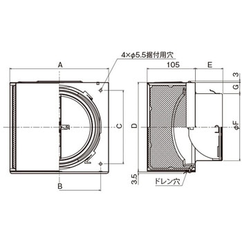 SUS製 角形耐外風フード 網5M FD120度 左右開口タイプ メルコエアテクノロジー(旧:メルコエアテック)