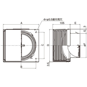SUS製 角形耐外風フード 縦ギャラリ 網3M FD72度 左右開口タイプ メルコエアテクノロジー(旧:メルコエアテック)