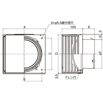 SUS製 角形耐外風フード 縦ギャラリ 左右開口タイプ メルコエアテクノロジー(メルコエアテック)