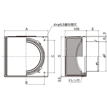 SUS製 角形耐外風フード 網3M 左右開口タイプ メルコエアテクノロジー(旧:メルコエアテック)
