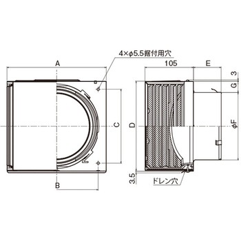 SUS製 角形耐外風フード 縦ギャラリ 網10M 左右開口タイプ - メルコエアテクノロジー(旧:メルコエアテック)