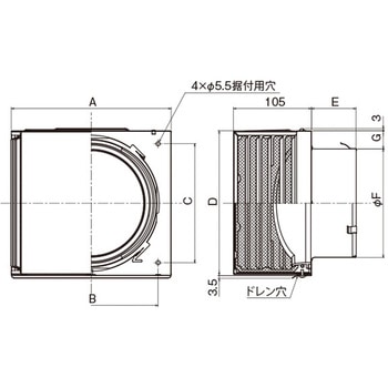 SUS製 角形耐外風フード 縦ギャラリ 網3M 左右開口タイプ メルコエアテクノロジー(旧:メルコエアテック)
