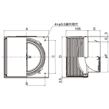 SUS製 角形耐外風フード 縦ギャラリ 網10M FD72度 左右開口タイプ メルコエアテクノロジー(メルコエアテック)