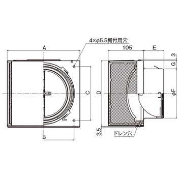 SUS製 角形耐外風フード 網10M FD72度 左右開口タイプ メルコエアテクノロジー(メルコエアテック)