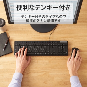 キーボード 有線 USB接続 メンブレン式 テンキー付き 抗菌 薄型 フルキーボード エレコム