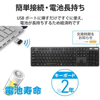 キーボード ワイヤレス 無線 USB 抗菌 薄型 フルキーボード ワイヤレスキーボード メンブレン式 エレコム