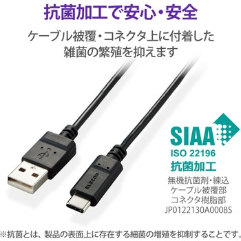 USBケーブル A-C USB2.0 認証品 抗菌 形状記憶 まとまる タイプC スマートフォン タブレット エレコム