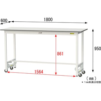軽量作業台/耐荷重150kg_ワンタッチ移動式_ワークテーブル150シリーズ_低圧メラミン天板 山金工業
