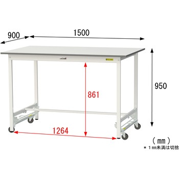 軽量作業台/耐荷重150kg_ワンタッチ移動式_ワークテーブル150シリーズ_低圧メラミン天板 山金工業
