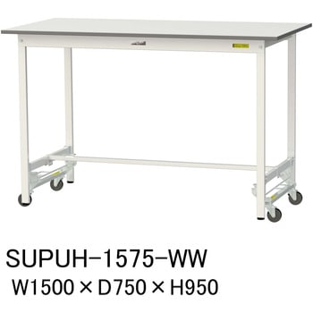 軽量作業台/耐荷重150kg_ワンタッチ移動式_ワークテーブル150シリーズ_低圧メラミン天板 山金工業