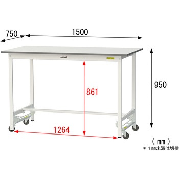 軽量作業台/耐荷重150kg_ワンタッチ移動式_ワークテーブル150シリーズ_低圧メラミン天板 山金工業