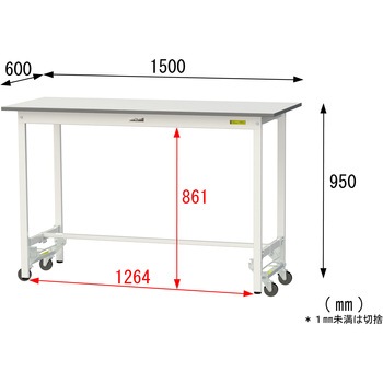軽量作業台/耐荷重150kg_ワンタッチ移動式_ワークテーブル150シリーズ_低圧メラミン天板 山金工業