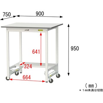 軽量作業台/耐荷重150kg_ワンタッチ移動式_半面棚付_ワークテーブル150シリーズ_低圧メラミン天板 山金工業