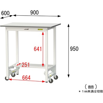 軽量作業台/耐荷重150kg_ワンタッチ移動式_半面棚付_ワークテーブル150シリーズ_低圧メラミン天板 山金工業