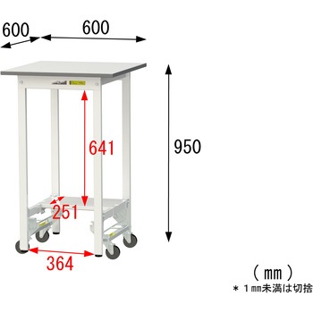軽量作業台/耐荷重150kg_ワンタッチ移動式_半面棚付_ワークテーブル150シリーズ_低圧メラミン天板 山金工業