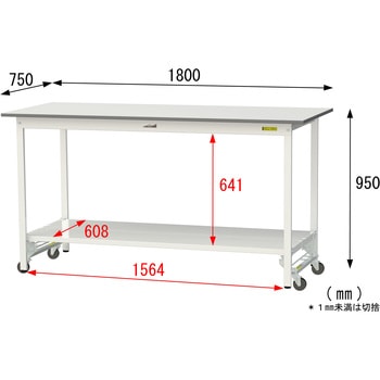軽量作業台/耐荷重150kg_ワンタッチ移動式_全面棚付_ワークテーブル150シリーズ_低圧メラミン天板 山金工業