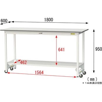 軽量作業台/耐荷重150kg_ワンタッチ移動式_全面棚付_ワークテーブル150シリーズ_低圧メラミン天板 山金工業