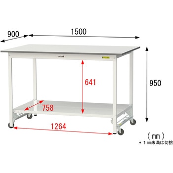 軽量作業台/耐荷重150kg_ワンタッチ移動式_全面棚付_ワークテーブル150シリーズ_低圧メラミン天板 山金工業
