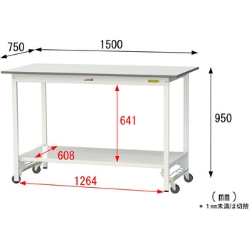 軽量作業台/耐荷重150kg_ワンタッチ移動式_全面棚付_ワークテーブル150シリーズ_低圧メラミン天板 山金工業