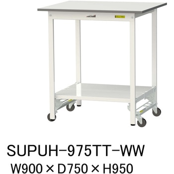 軽量作業台/耐荷重150kg_ワンタッチ移動式_全面棚付_ワークテーブル150シリーズ_低圧メラミン天板 山金工業