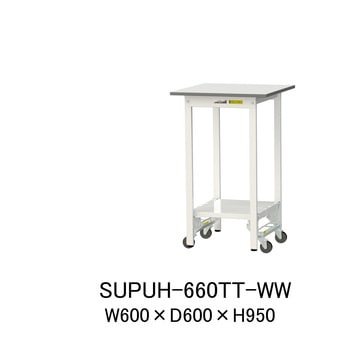 軽量作業台/耐荷重150kg_ワンタッチ移動式_全面棚付_ワークテーブル150シリーズ_低圧メラミン天板 山金工業