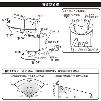 防犯センサーライト コンセント式 オーム電機