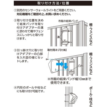 センサーウォールライト用取り付けアダプター 結束バンド オーム電機