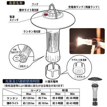 LN-C12A5 LEDアウトドアランタン 充電式 120ルーメン 1個 オーム LN-C12A5 LEDアウトドアランタン 充電式 120ルーメン 1個 オーム