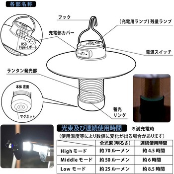 LEDアウトドアランタン 充電式 70ルーメン オーム電機
