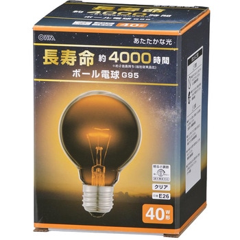 長寿命ボール電球E26 40W形 G95 オーム電機