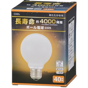 長寿命ボール電球E26 40W形 G95 オーム電機