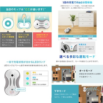 床拭きロボット 回転モップ 充電式 水拭き 乾拭き 60分連続稼働 掃除ラクラク SunRuck
