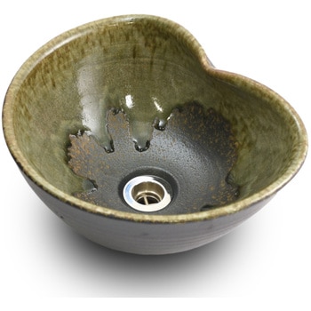 手洗い鉢 だ円変形 松灰窯変(まつばいようへん) 利休信楽