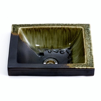 手洗い鉢 長角埋込型 松灰窯変(まつばいようへん) 利休信楽