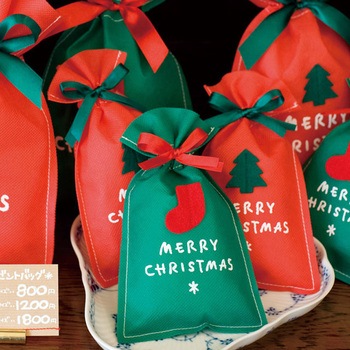 シンプルクリスマスレッド不織布バッグ HEADS(ヘッズ)