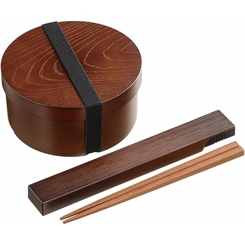 曲げわっぱ風 弁当箱 箸と箸ケースのセット(袋入) 丸型 カクセー