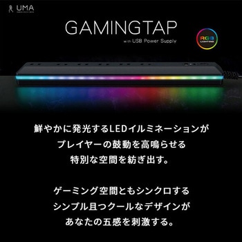 ゲーミングタップ 6個口 電源タップ2m USBポート×2 LEDイルミネーション TOPLAND