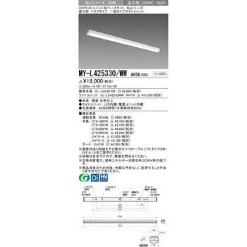 LEDライトユニット形ベースライト 40形 直付形 トラフタイプ